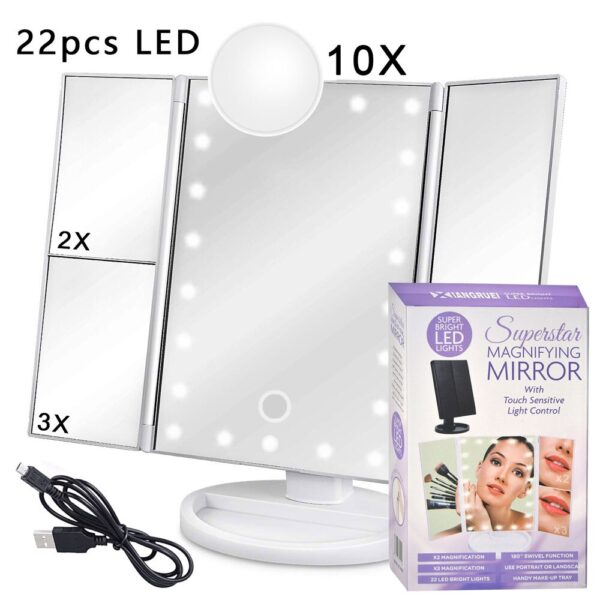 LED Light Makeup Mirror Lamp 10X Magnifier Battery Vanity Magnifying Glass Make Up Mini Bath Cosmetic Bathroom Smart Suction Cup