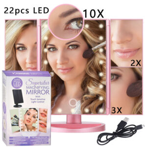 LED Light Makeup Mirror Lamp 10X Magnifier Battery Vanity Magnifying Glass Make Up Mini Bath Cosmetic Bathroom Smart Suction Cup