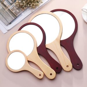 Round Wood Vintage Hand Mirror Makeup Vanity Mirror Portable HD Round Wood Vintage Hand Mirror Make Up Mirrors With Handle