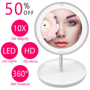 Best 10X Magnifying LED Light Makeup Mirror Lamp Magnifier Battery Portable Hand Vanity Glass Make Up Mini Cosmetic Suction Cup