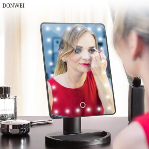 Adjustable 24 LEDs Lighted Makeup Mirror Touch Screen Portable Dimmable Vanity Mirror Tabletop Lamp Cosmetic Mirror Make Up Tool