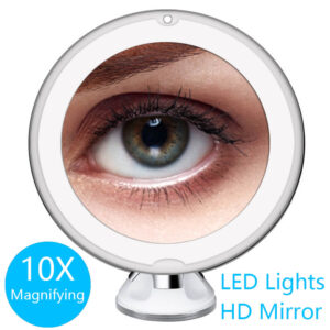 Best 10X Magnifying LED Light Makeup Mirror Lamp Magnifier Battery Portable Hand Vanity Glass Make Up Mini Cosmetic Suction Cup